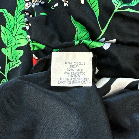 David Meister Black Floral Animal Zebra Print Stretch Silk Ruched Party Dress 8P - Picture 5 of 6